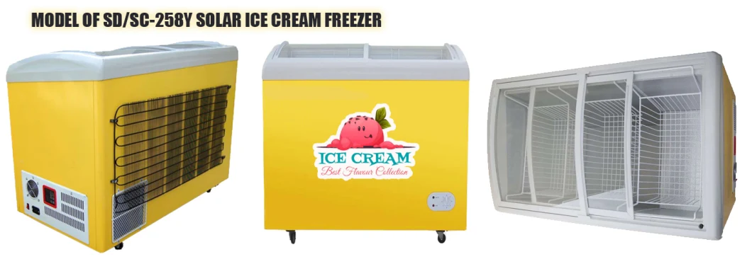 12V 258L DC Solar Freezer Chest Ice Cream Freezers Top Glass Door