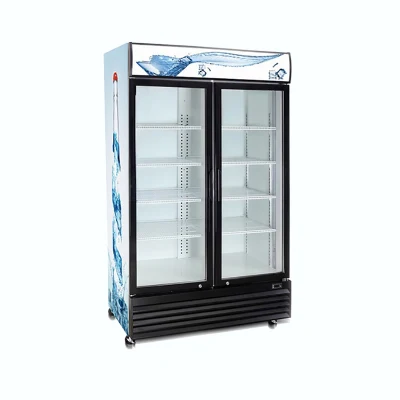 Exhibidor vertical de puerta de vidrio con refrigeración por ventilador y volumen de 1000L